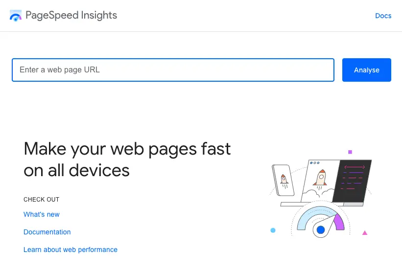 A screenshot of the Google PageSpeed homepage