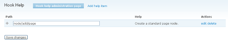 The Custom Help Text admin page with a help item