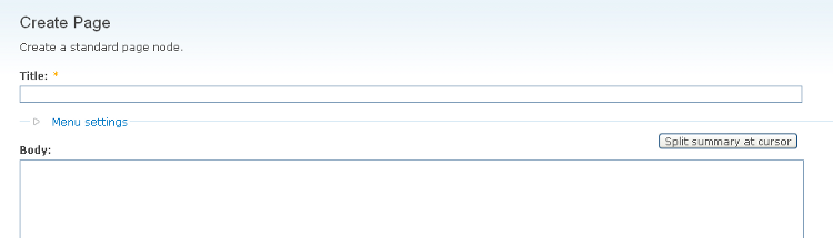 The new Page node page, with help text
