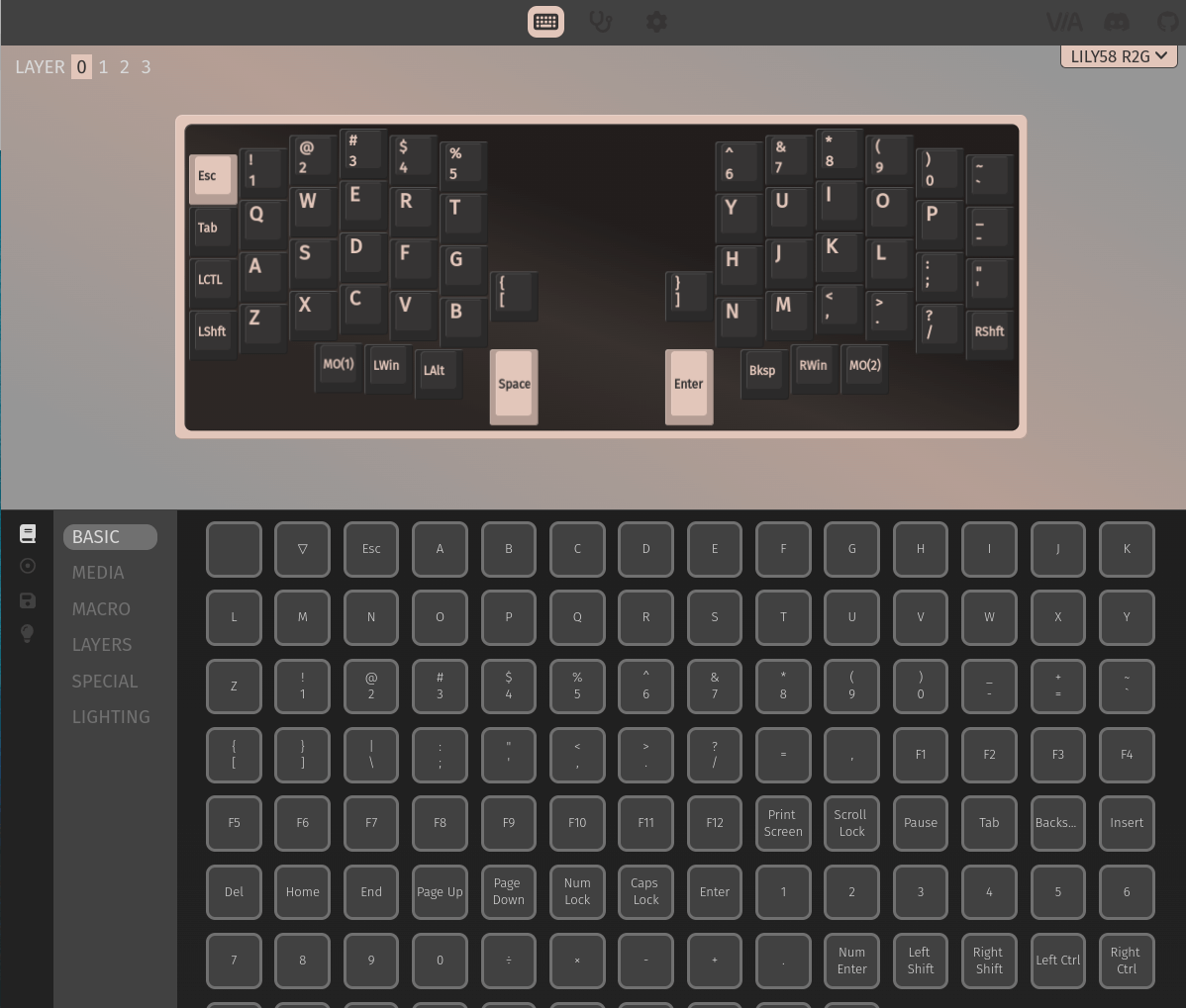 Configuring the Lily58 using The Via web app