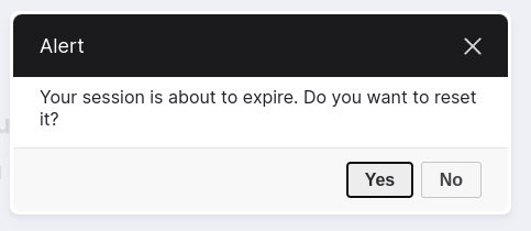 The dialog produced by the Automated Logout module, telling a user that their session is about to expire.