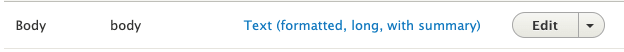 Drupal node body field, showing the description of the body field.