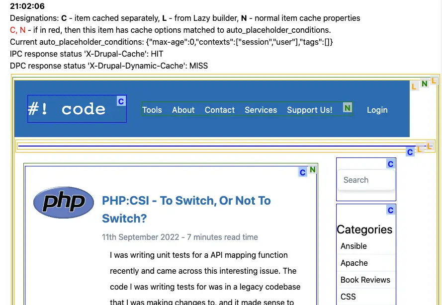 A screenshot of the Drupal Cache Review module in use.