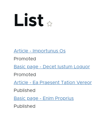 A Drupal view, showing an ordered list of nodes based on the content moderation status.