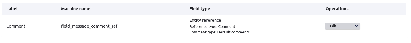 The admin interface of a message template, showing a comment reference field being part of the message.