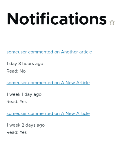 A modified notifications page, showing the read/unread status of the notifications.