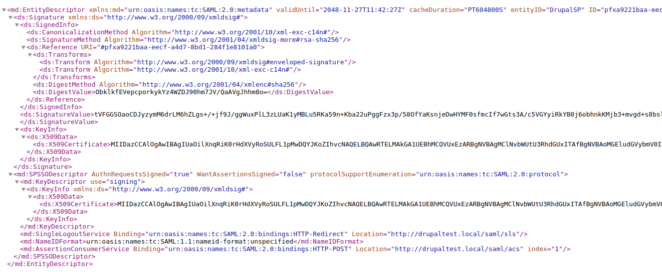 Drupal SAML XML output