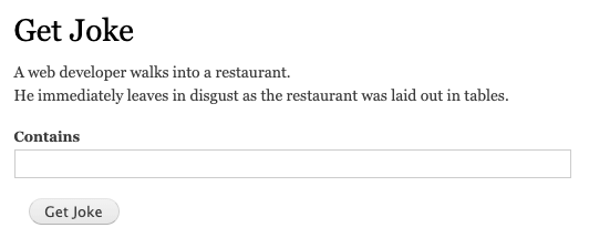 A custom Drupal form, showing data pulled from the Joke API.