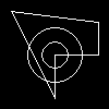 An image with a black background and white lines in a sort of triangle shape and two concentric circles.