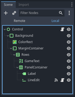 The components list of the Godot text adventure game.