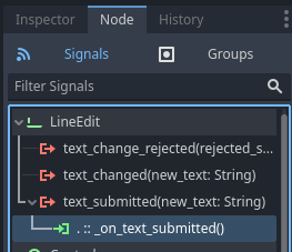 The Godot text adventure line edit component emit setup.