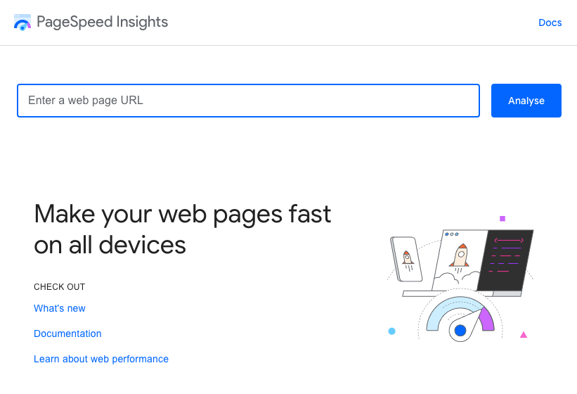 A screenshot of the Google PageSpeed homepage