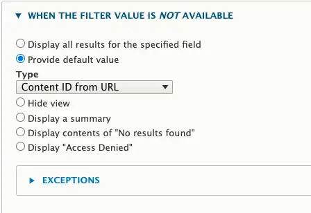 View ID contextual filter default settings