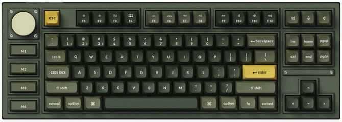 A full shot of the Keychron Q3 Pro special edition, in olive green.