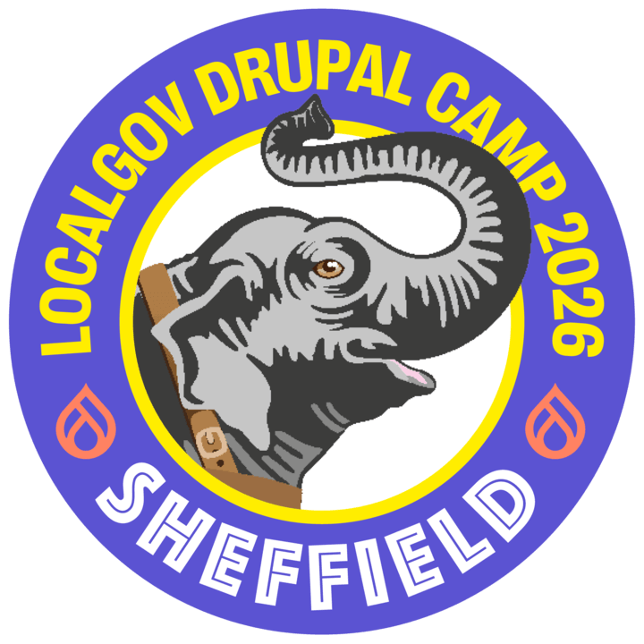 The LocalGov Drupal Camp 2026 logo, featuring an elephant head in a purple circle.