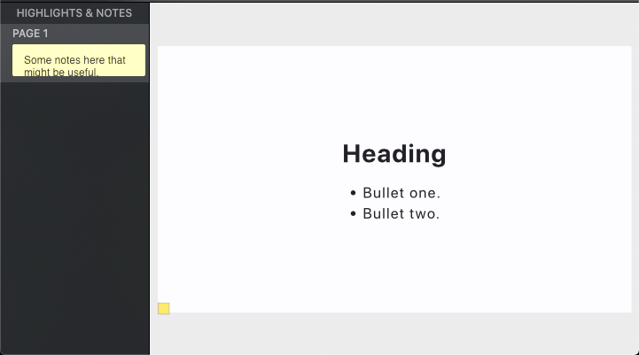 A Marp presentation, showing speaker notes on a slide in PDF mode.