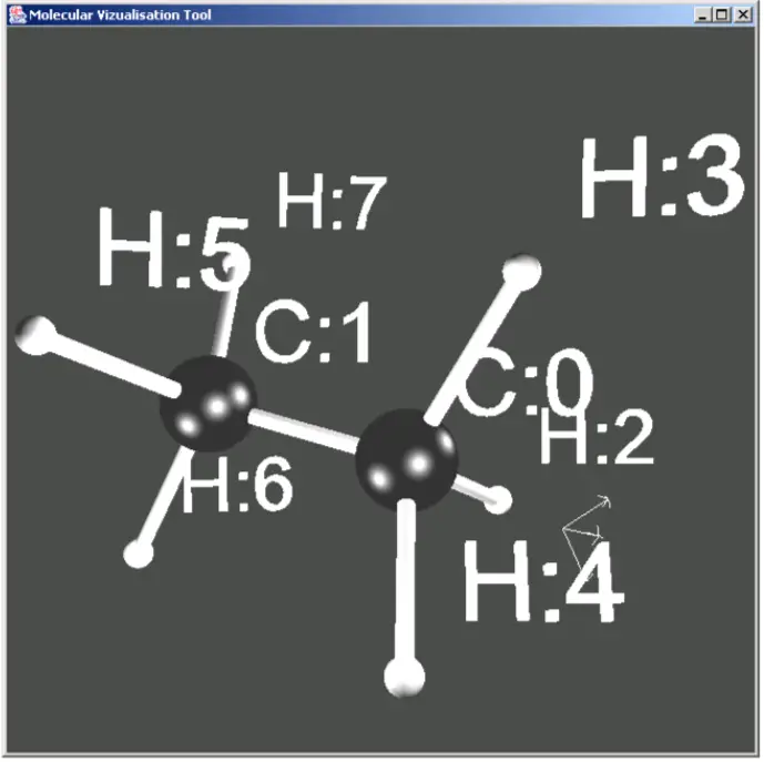 MSc project molecular viewer, showing a molecule of ethane.