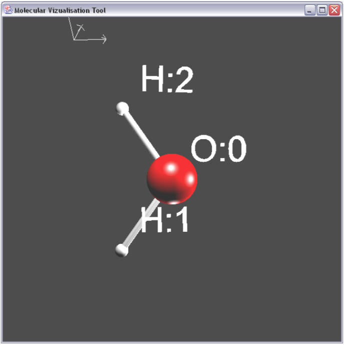MSc project molecular viewer, showing a molecule of water.