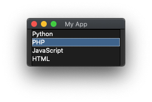 Python Tkinter, showing a listbox widget.