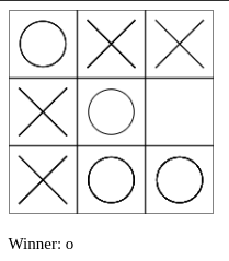 A screenshot of a game of tic tac toe, where the o player has won the game.
