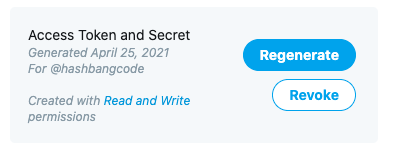 Twitter API token and secret regeneration