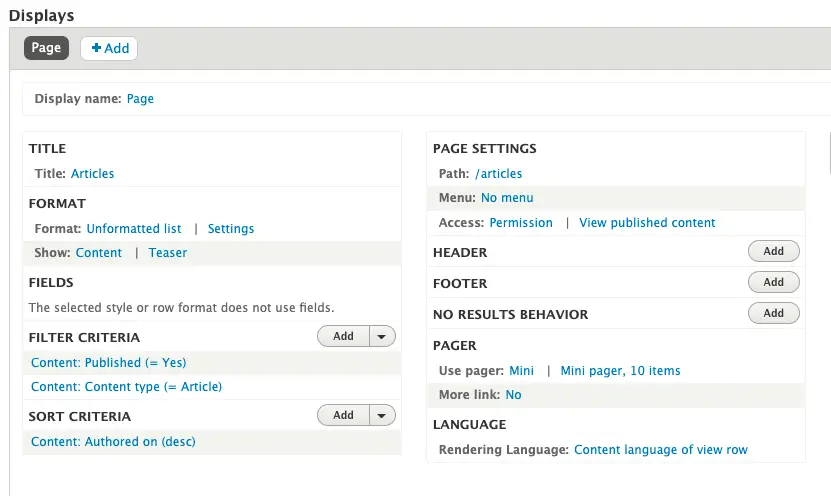 Views content translation, showing the views admin interface.