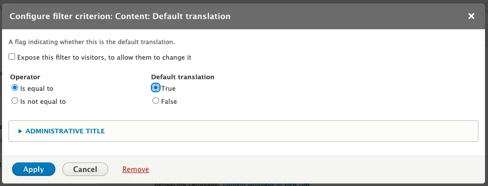 Views content translation, setting up the default translation field.