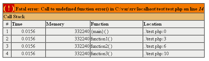 Xdebug callstack error