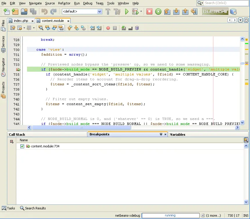 Inepcting breakpoints in Netbeans