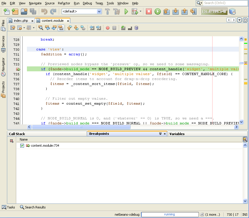 Inepcting breakpoints in Netbeans