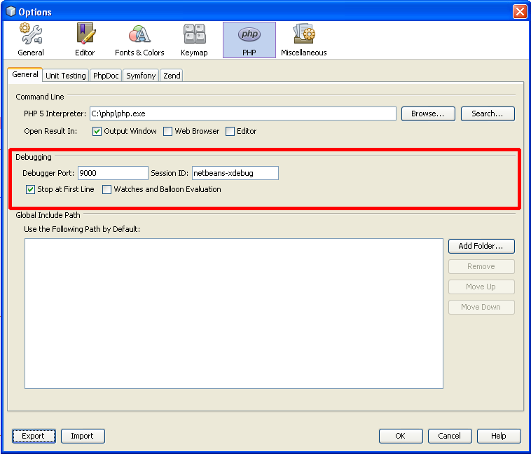 Xdebug Netbeans settings